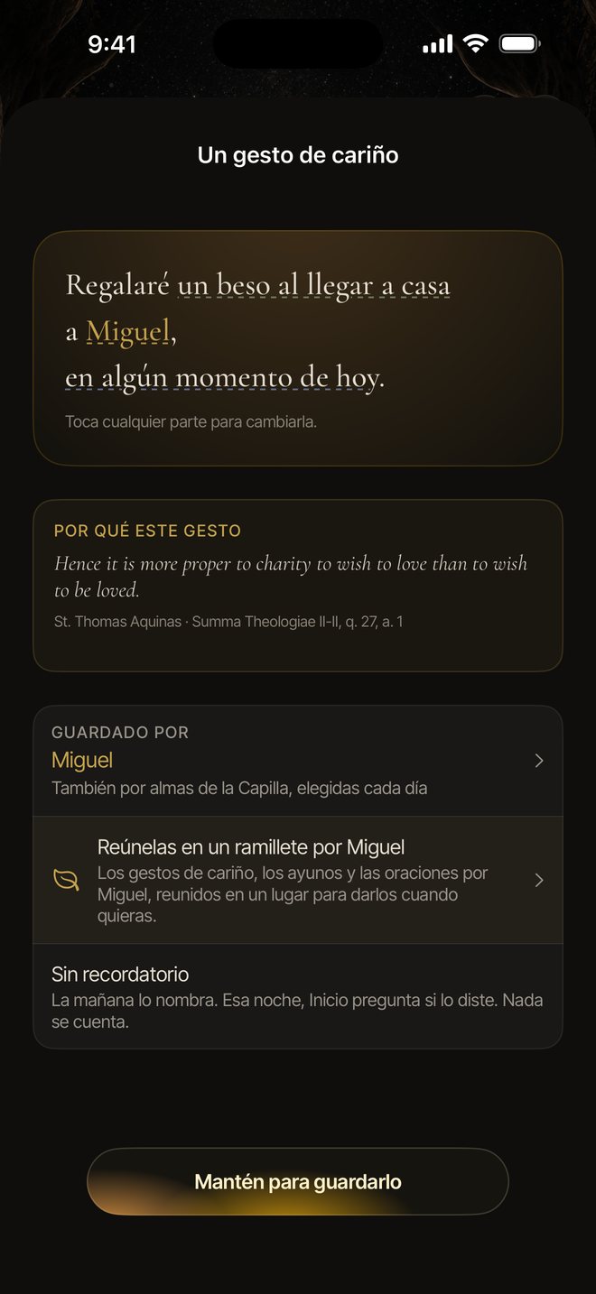 Un gesto de cariño: regalaré un beso al llegar a casa a Miguel, en algún momento de hoy