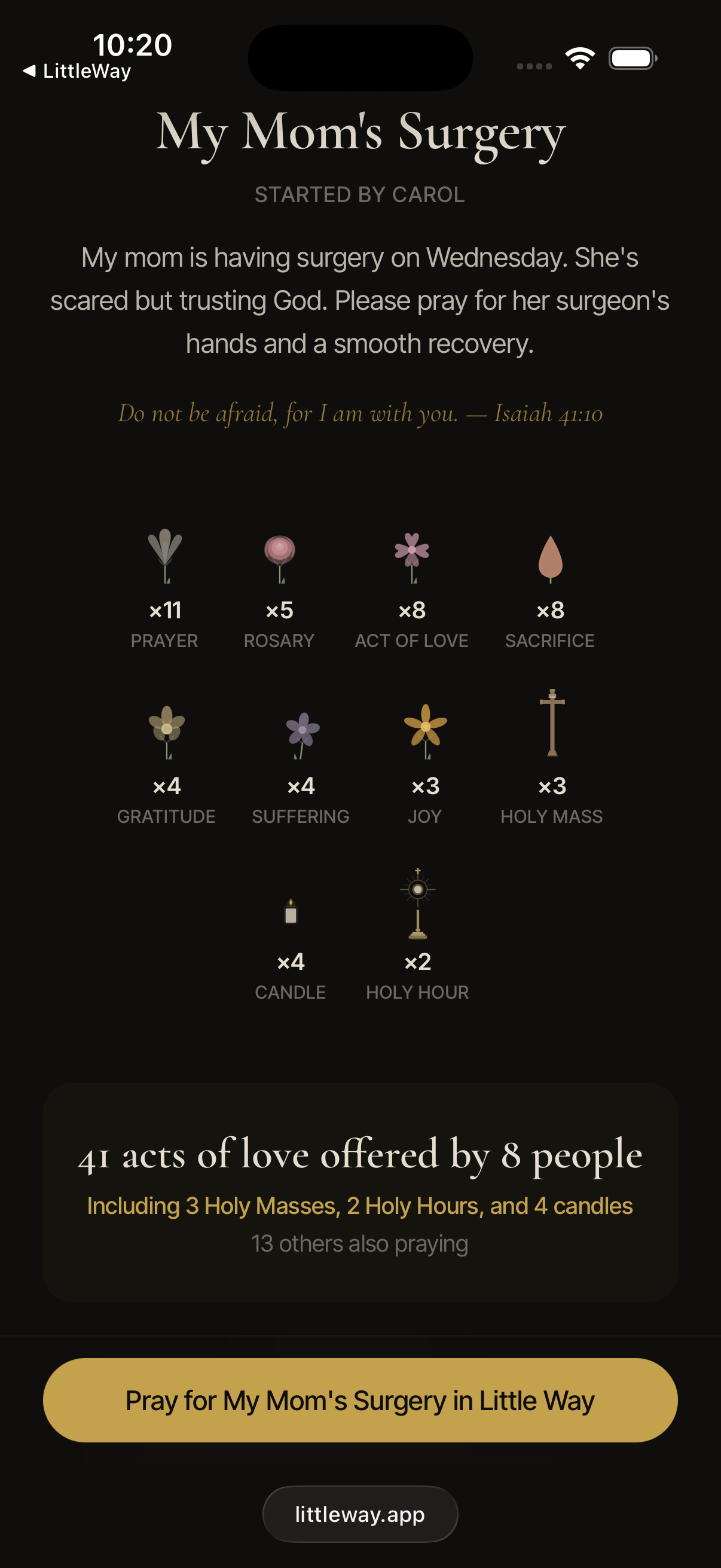 Communal prayer page — My Mom’s Surgery