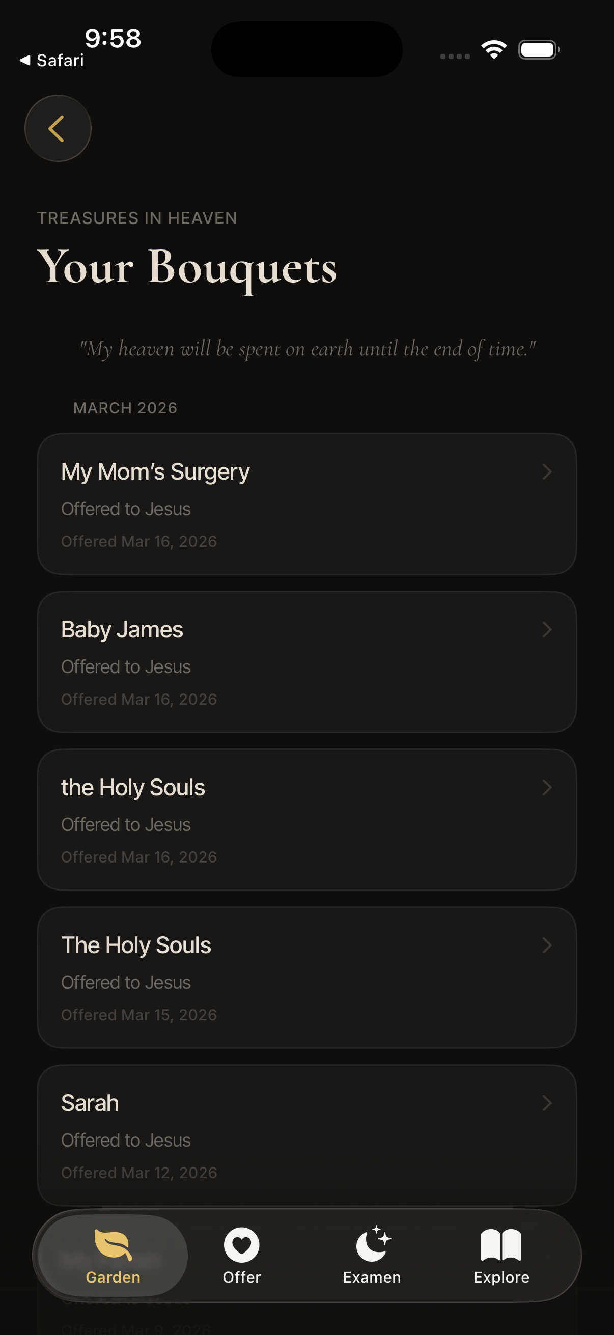 Treasures in Heaven — offered bouquets for loved ones